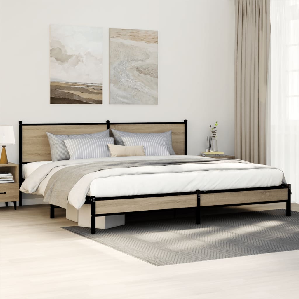 Metal Bedframe Sonoma Oak 200x200cm - Discount Dealers