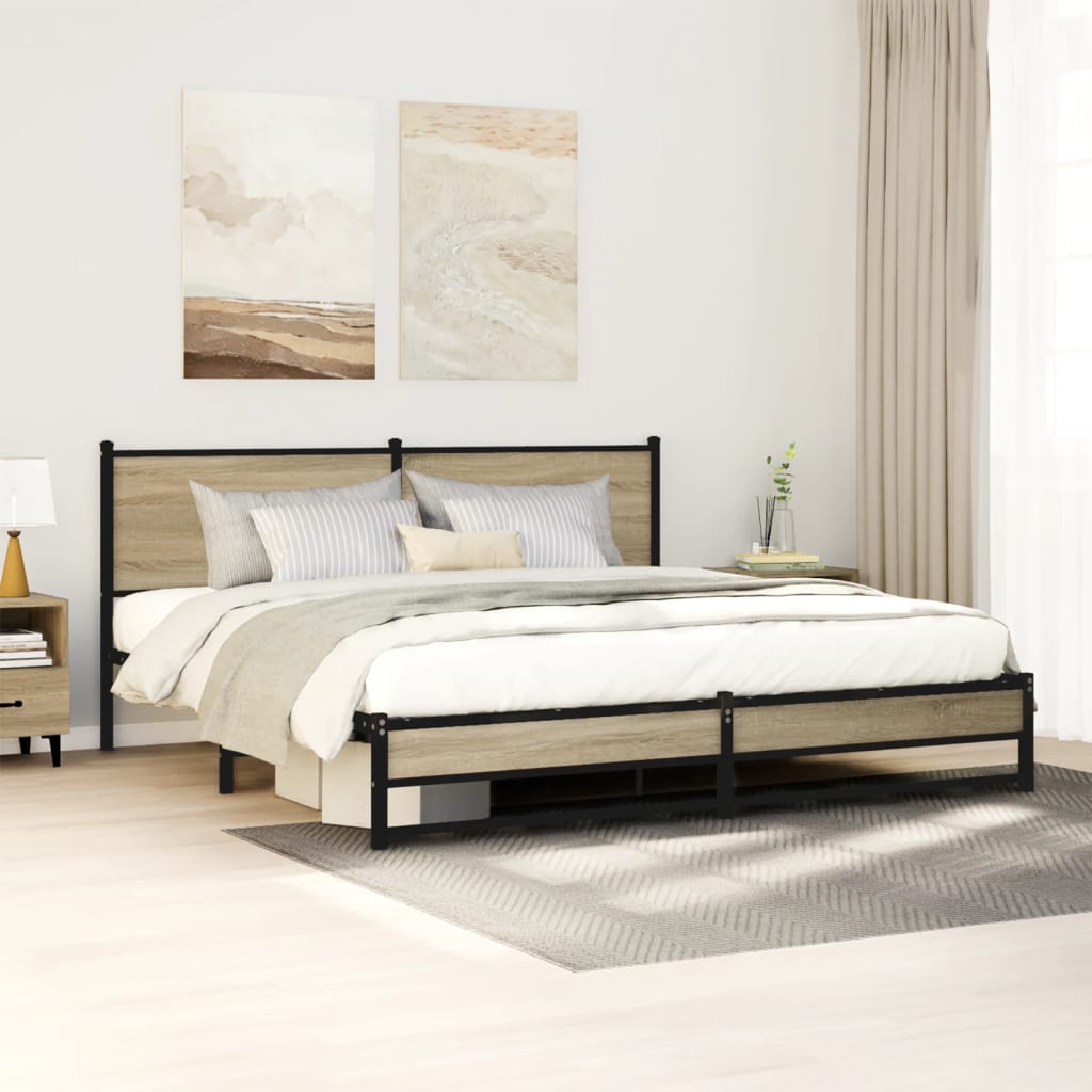Metal Bedframe Sonoma Oak 180x200cm Super King - The Home Maker