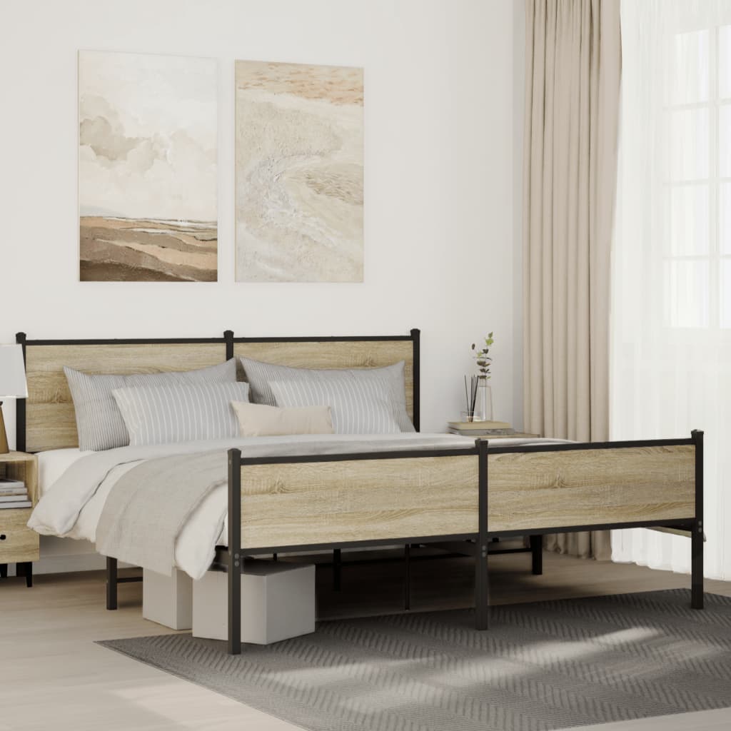 Metal Bedframe Sonoma Oak 183x213cm - Discount Dealers