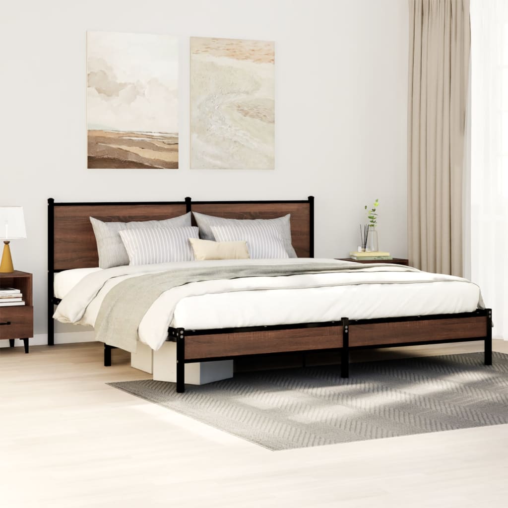 Metal Bedframe Brown Oak 183x213cm - Merkel Designers