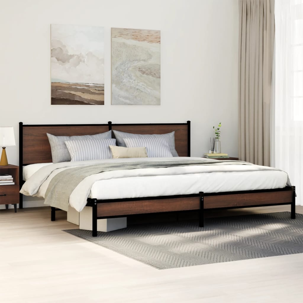 Metal Bedframe Brown Oak 193x203cm - Charlotte Dunes