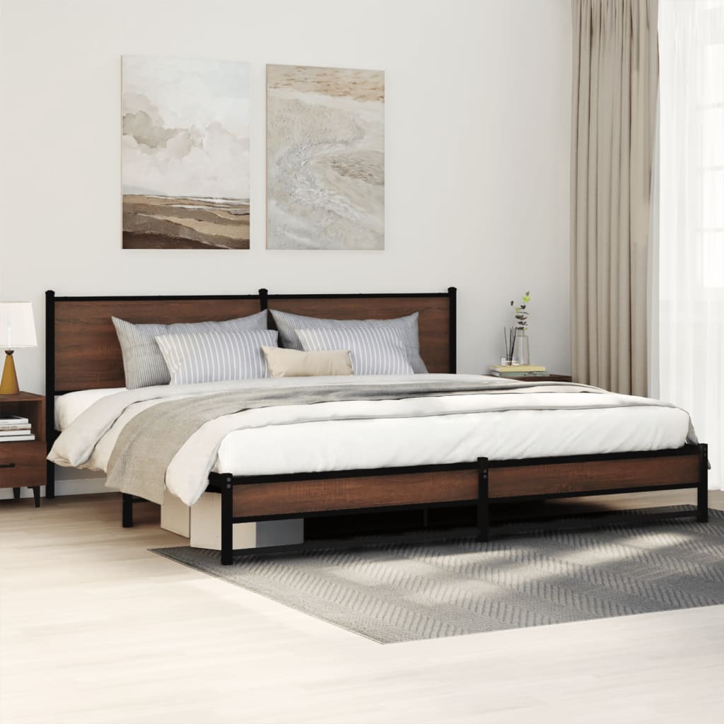 Metal Bedframe Brown Oak 200x200cm - Discount Dealers