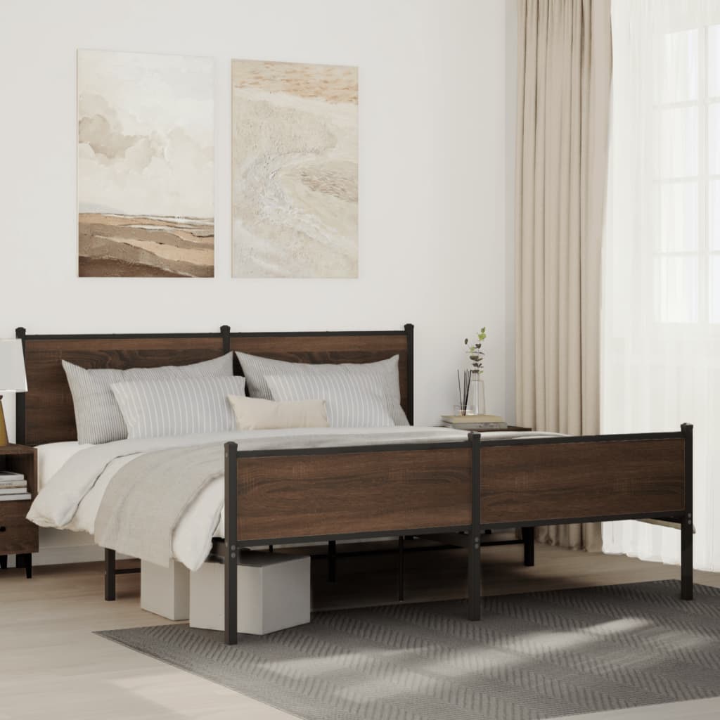 Metal Bedframe Brown Oak 160x200cm - The Home Maker