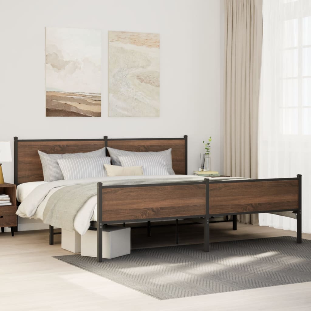 Metal Bedframe Brown Oak 193x203cm - Merkel Designers