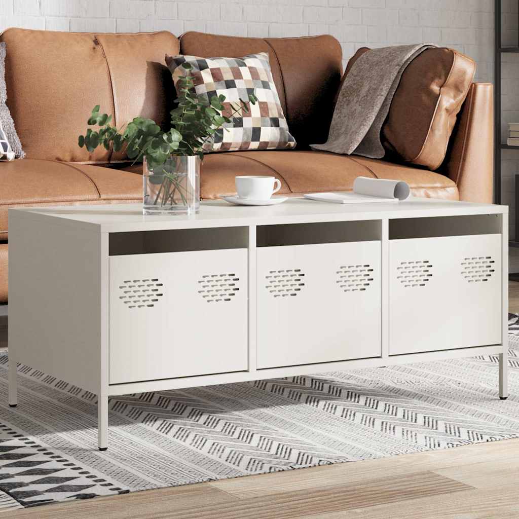 Coffee Table White 101.5x50x43.5 cm Cold-rolled Steel - Decor Base