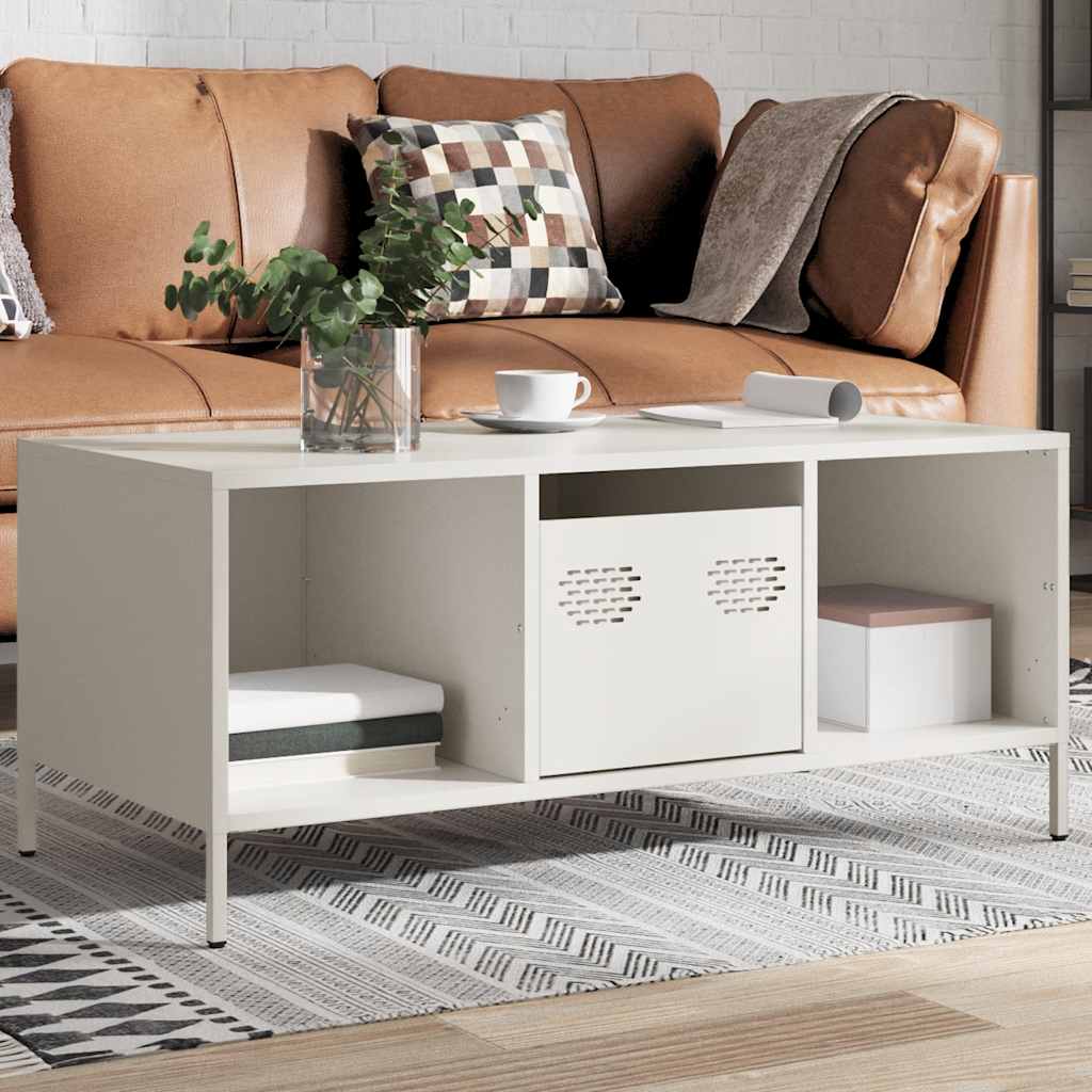 Coffee Table White 101.5x50x43.5 cm Cold-rolled Steel - Decor Base
