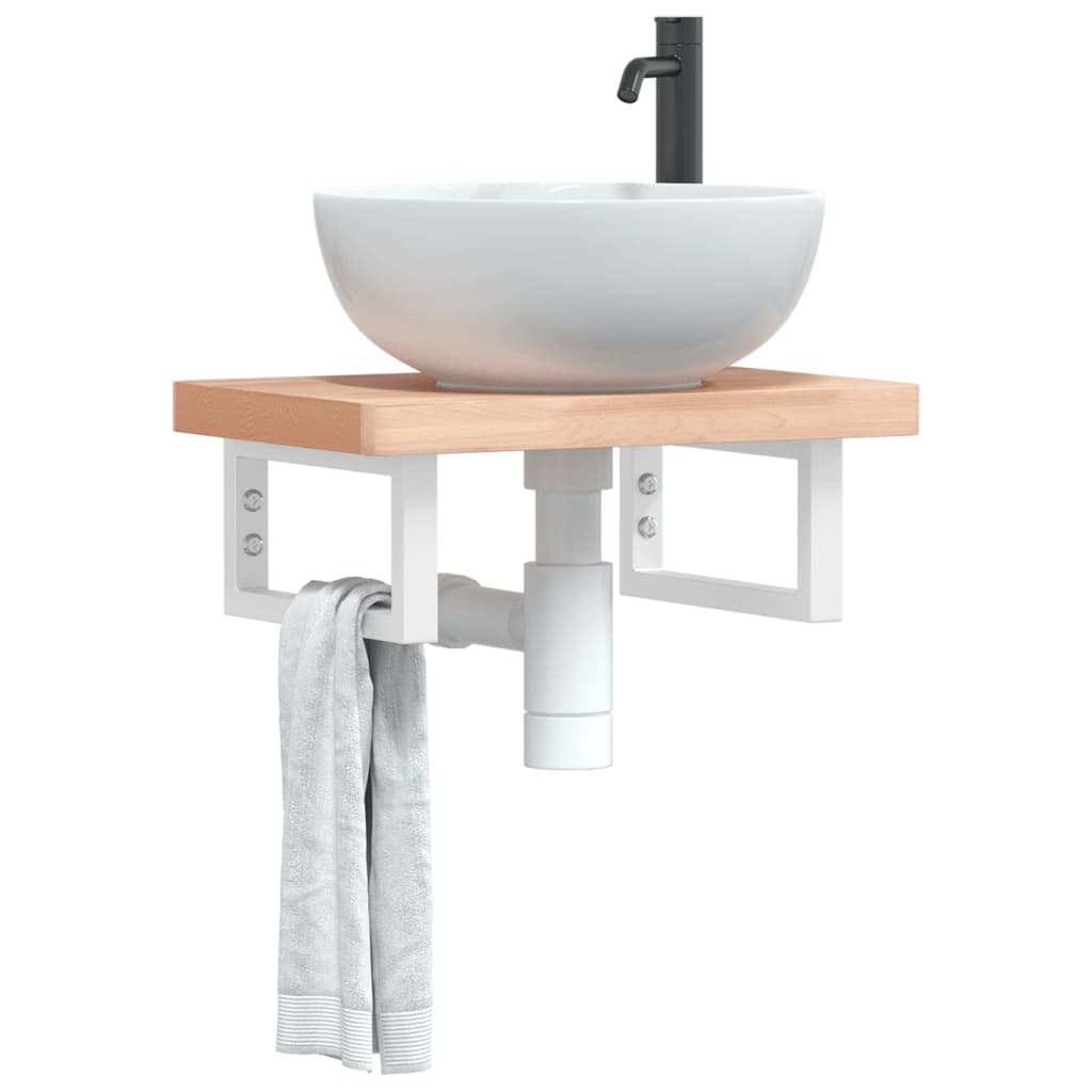 Basin Shelf Wall Mounted Steel and Solid Wood Beech - Casper Homes