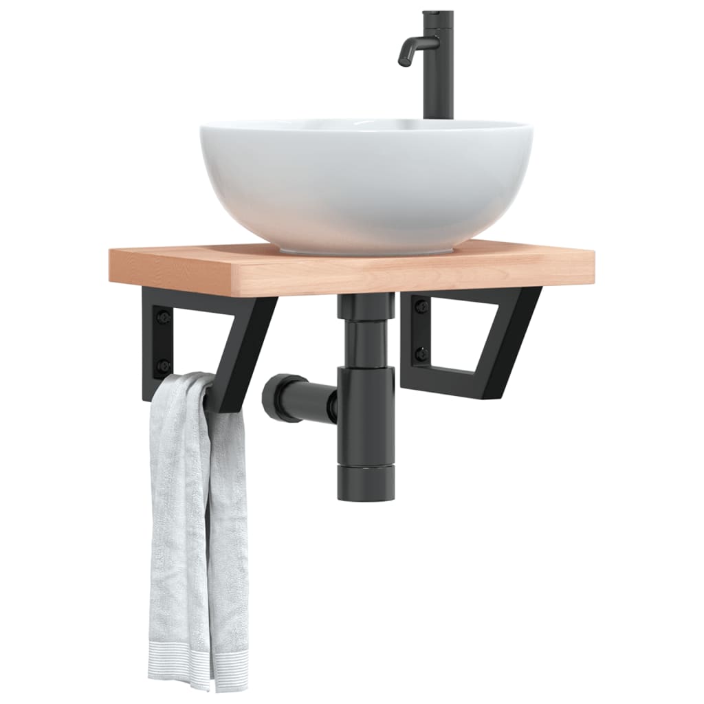 Basin Shelf Wall Mounted Steel and Solid Wood Beech - Casper Homes