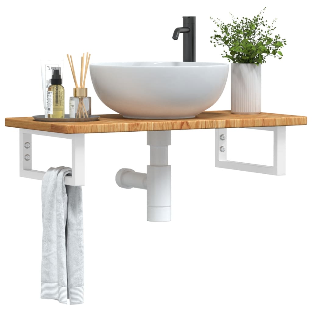Basin Shelf Wall Mounted Steel and Solid Wood Oak - Discount Dealers