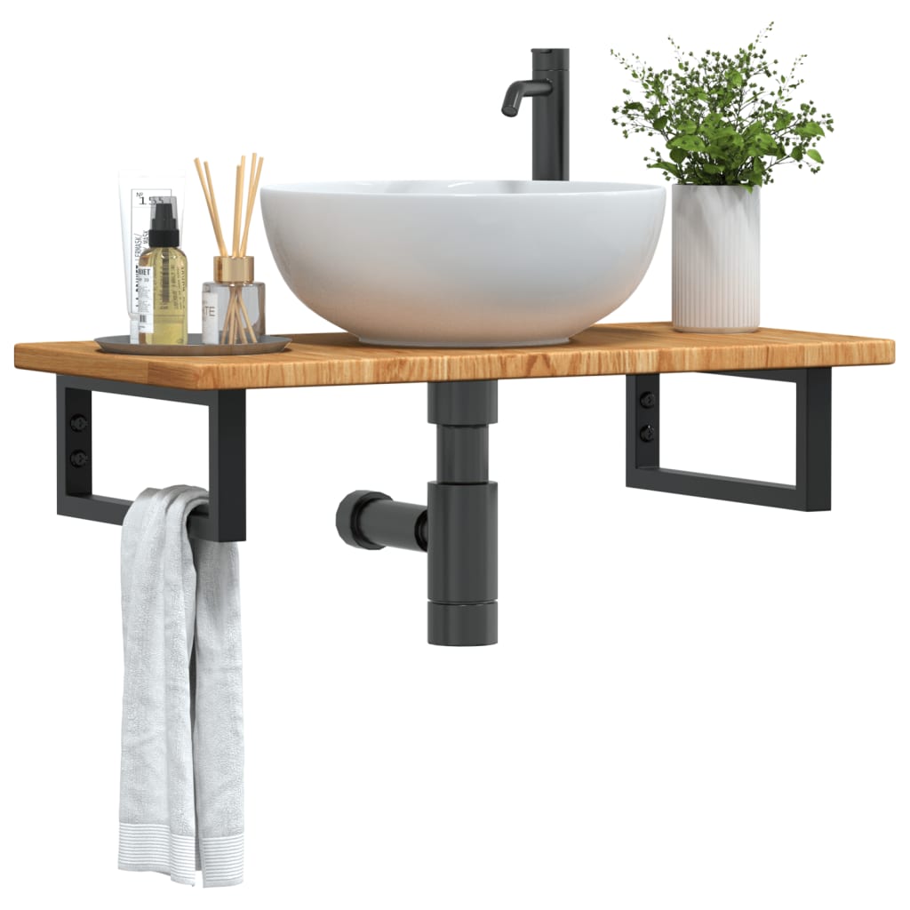 Basin Shelf Wall Mounted Steel and Solid Wood Oak - Discount Dealers