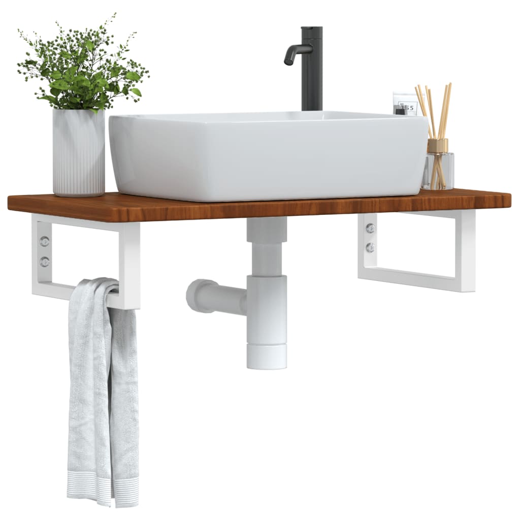 Basin Shelf Wall Mounted Steel and Solid Wood Oak - Discount Dealers