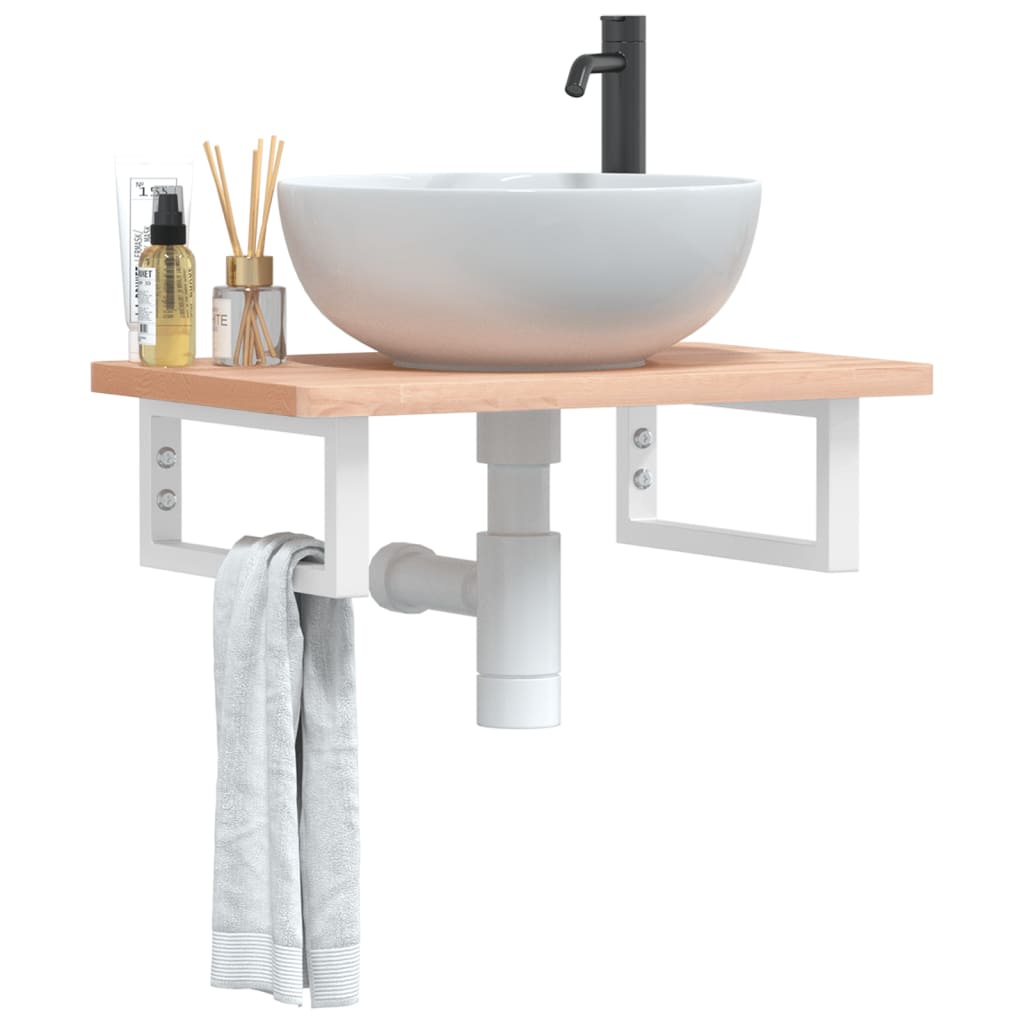 Basin Shelf Wall Mounted Steel and Solid Wood Beech - Discount Dealers