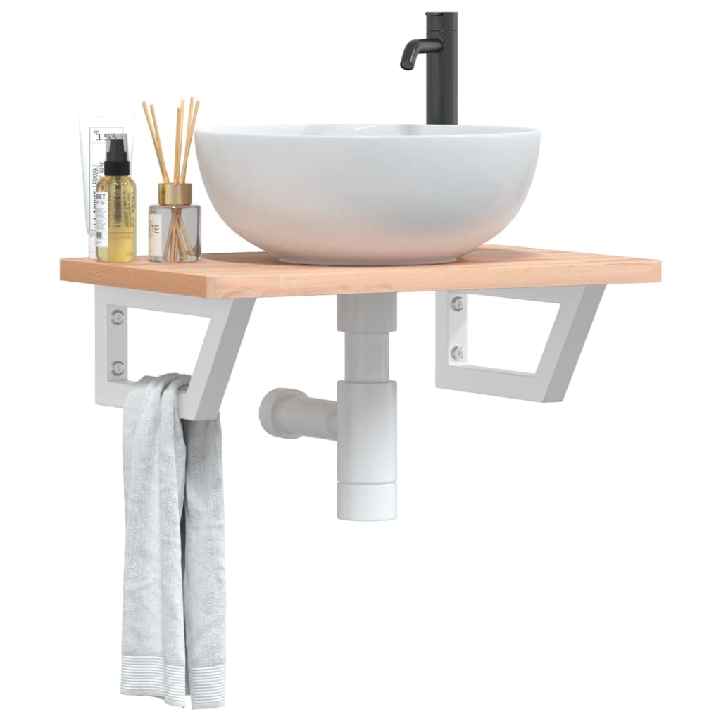 Basin Shelf Wall Mounted Steel and Solid Wood Beech - Charlotte Dunes