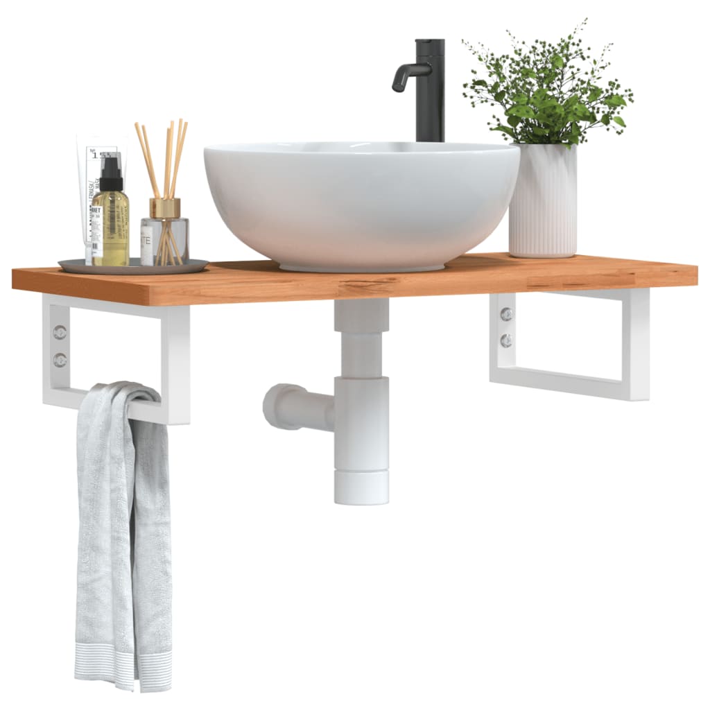 Basin Shelf Wall Mounted Steel and Solid Wood Beech - Discount Dealers