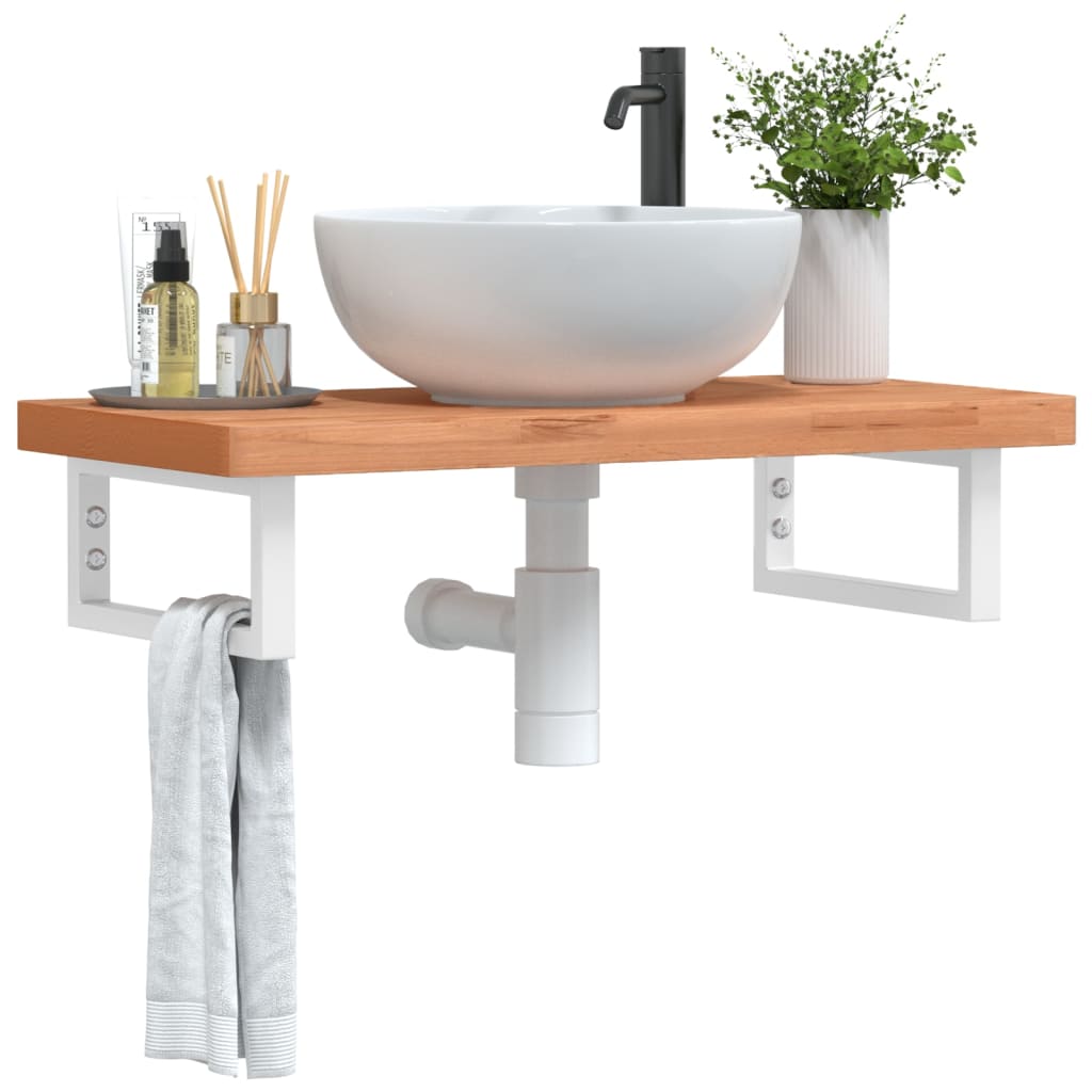 Basin Shelf Wall Mounted Steel and Solid Wood Beech - Casper Homes