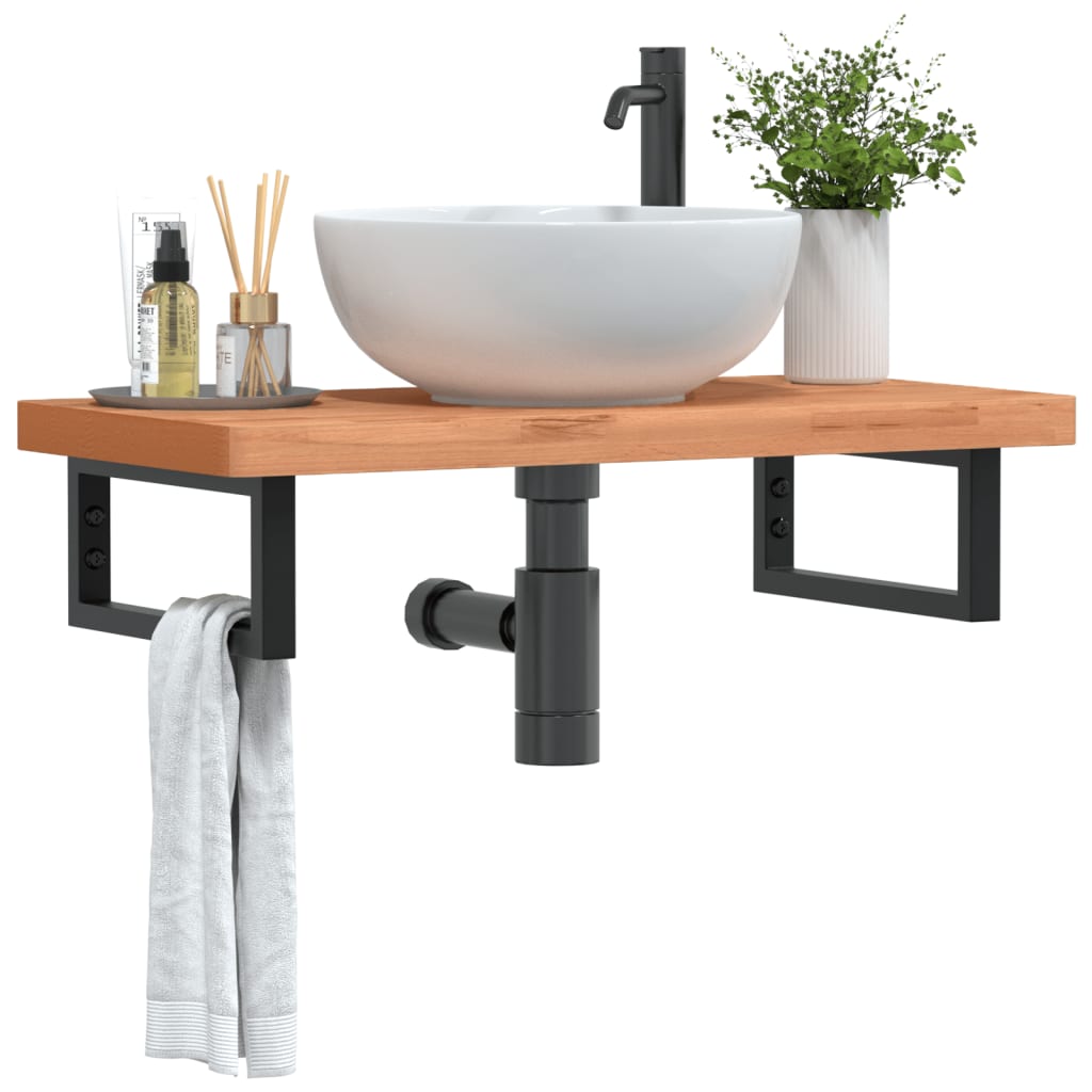 Basin Shelf Wall Mounted Steel and Solid Wood Beech - Discount Dealers