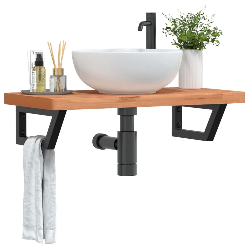 Basin Shelf Wall Mounted Steel and Solid Wood Beech - Discount Dealers