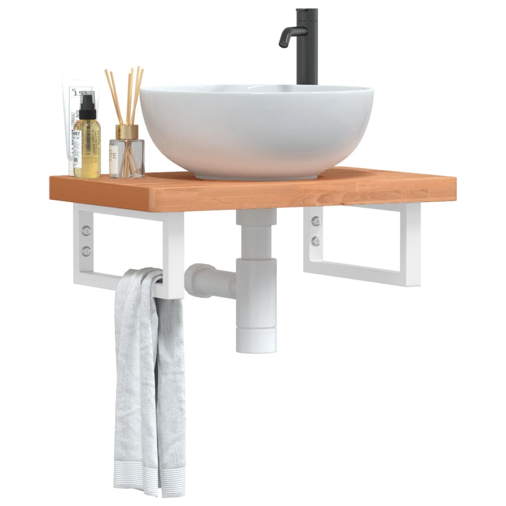 Basin Shelf Wall Mounted Steel and Solid Wood Beech - Charlotte Dunes