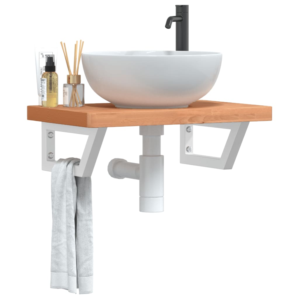 Basin Shelf Wall Mounted Steel and Solid Wood Beech - Charlotte Dunes