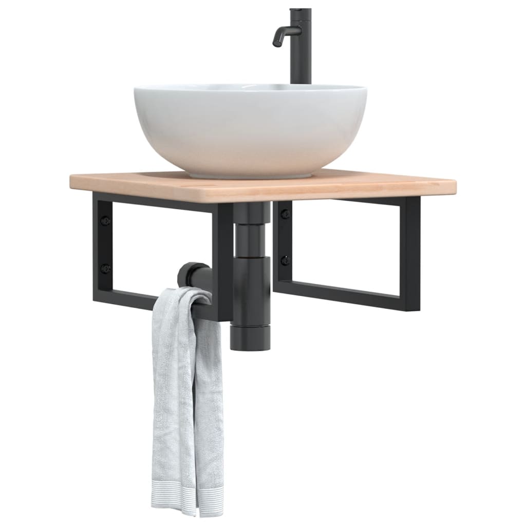 Basin Shelf Wall Mounted Steel and Solid Wood Oak - vid-3302381 - Casper Homes