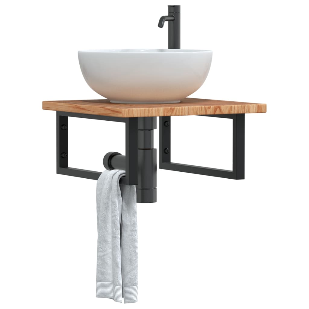 Basin Shelf Wall Mounted Steel and Solid Wood Oak - Casper Homes