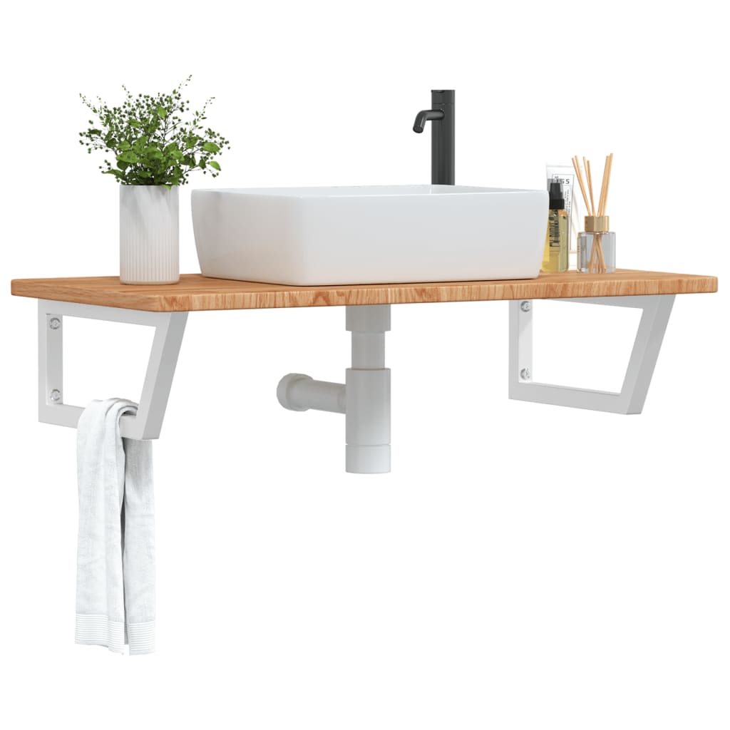 Basin Shelf Wall Mounted Steel and Solid Wood Oak - Brittle & Co