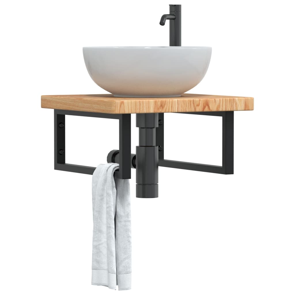 Basin Shelf Wall Mounted Steel and Solid Wood Oak - vid-3302409 - Casper Homes