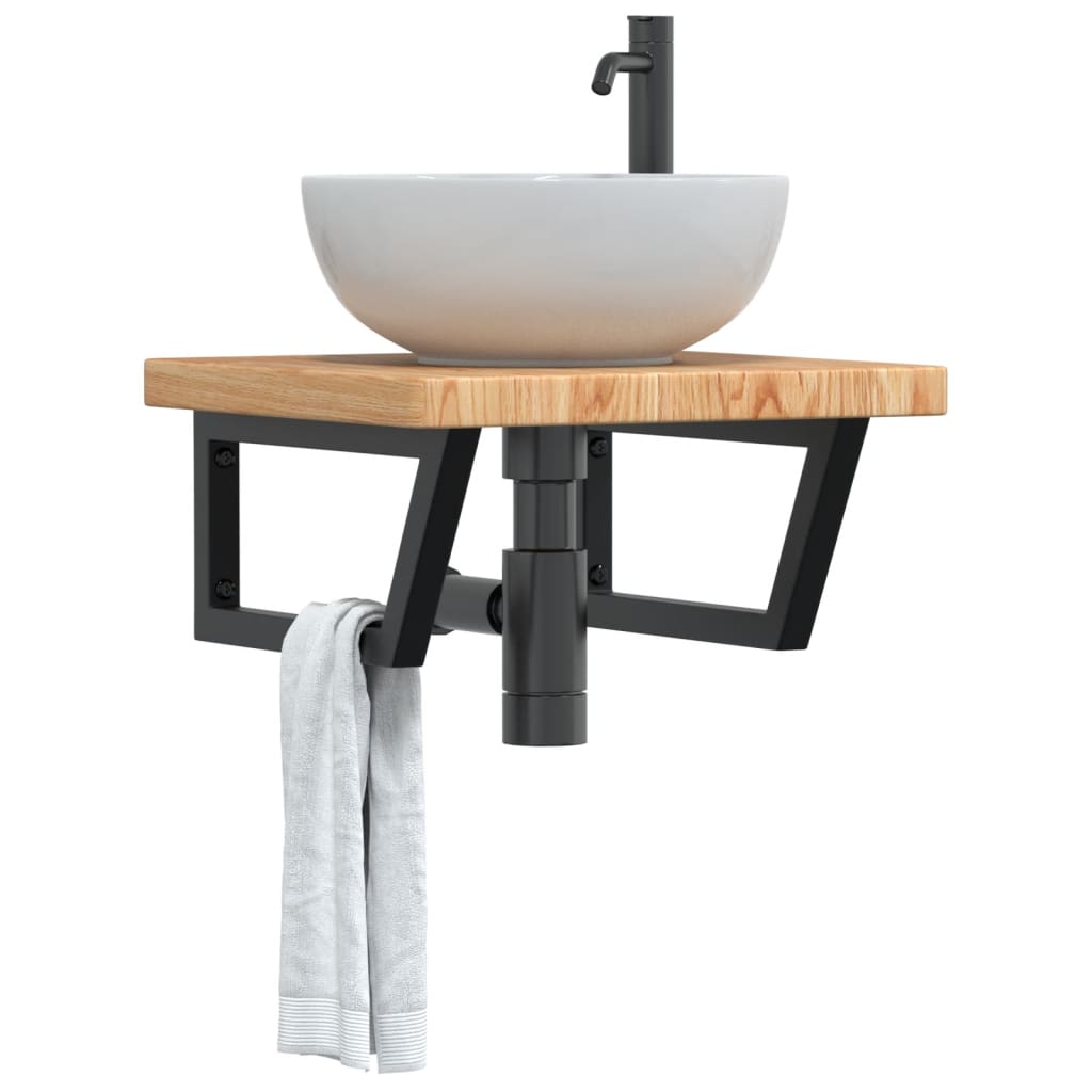 Basin Shelf Wall Mounted Steel and Solid Wood Oak - Casper Homes