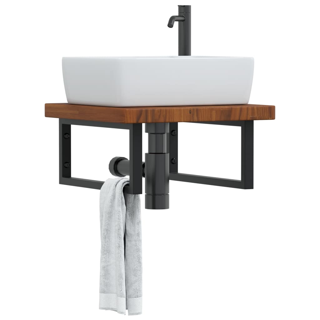 Basin Shelf Wall Mounted Steel and Solid Wood Oak - vid-3302413 - Casper Homes