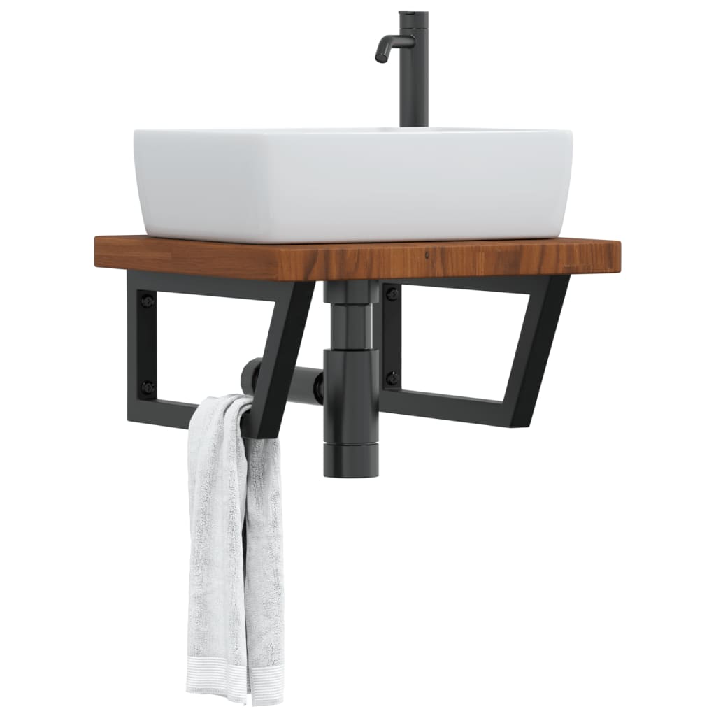 Basin Shelf Wall Mounted Steel and Solid Wood Oak - Style and Chic