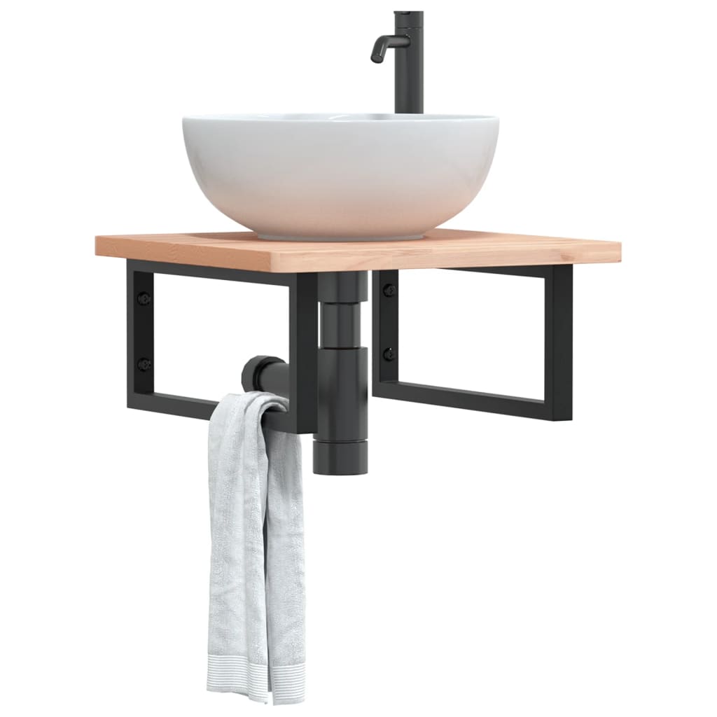 Basin Shelf Wall Mounted Steel and Solid Wood Beech - Casper Homes