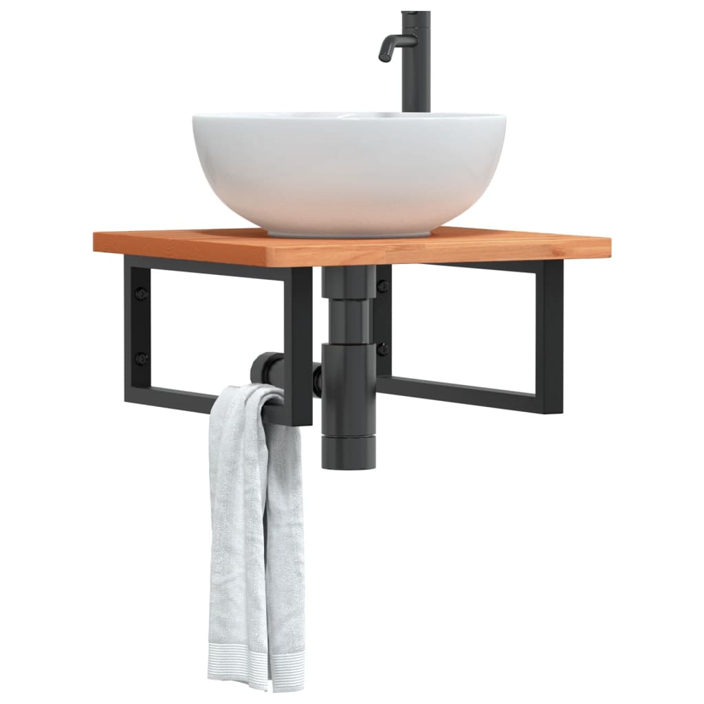 Basin Shelf Wall Mounted Steel and Solid Wood Beech - Casper Homes