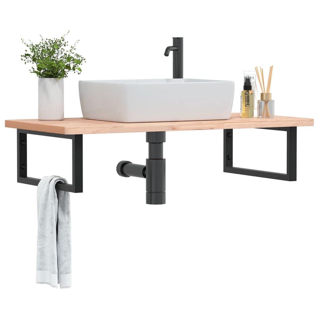 Basin Shelf Wall Mounted Steel and Solid Wood Beech - vid-3302433 - Casper Homes