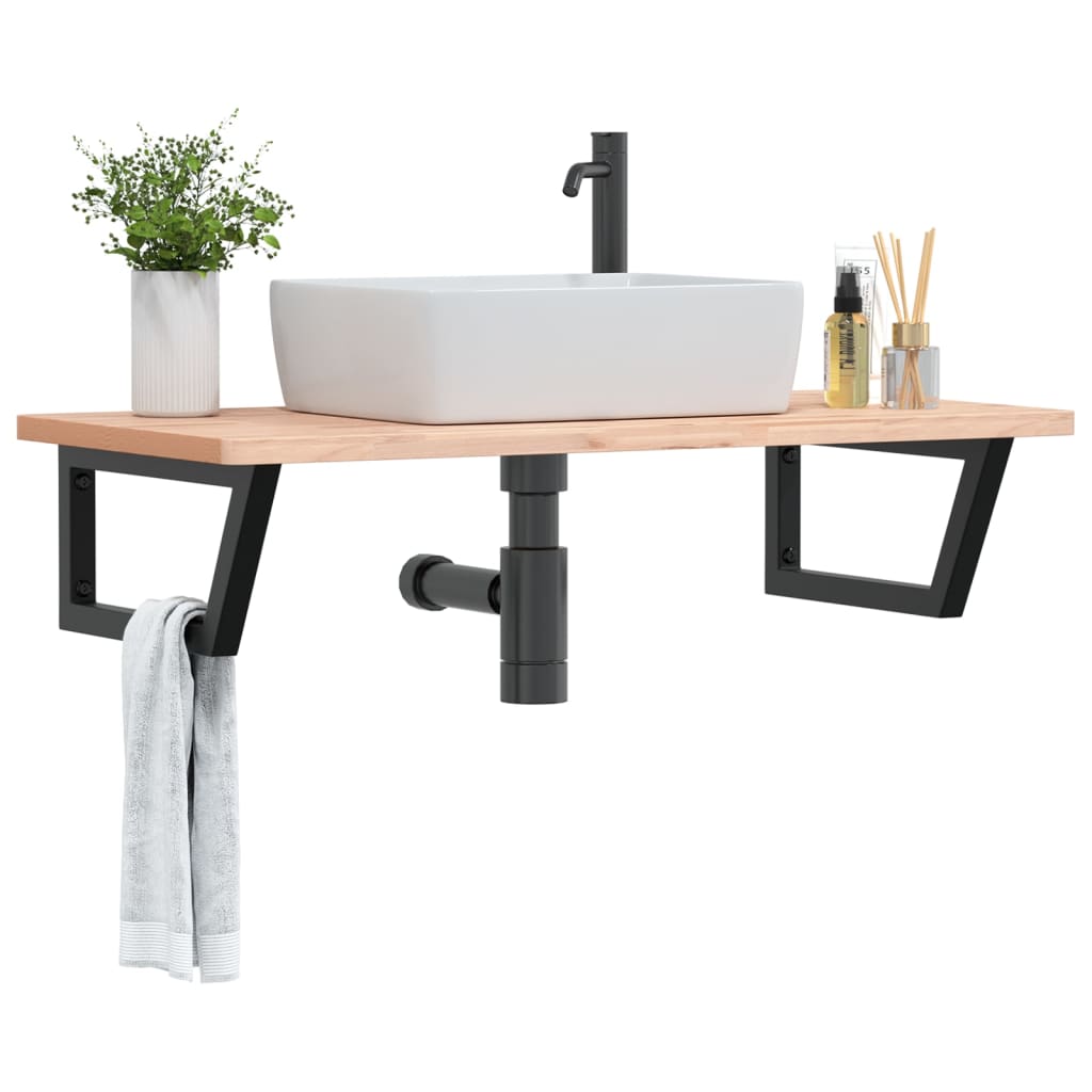 Basin Shelf Wall Mounted Steel and Solid Wood Beech - Brittle & Co