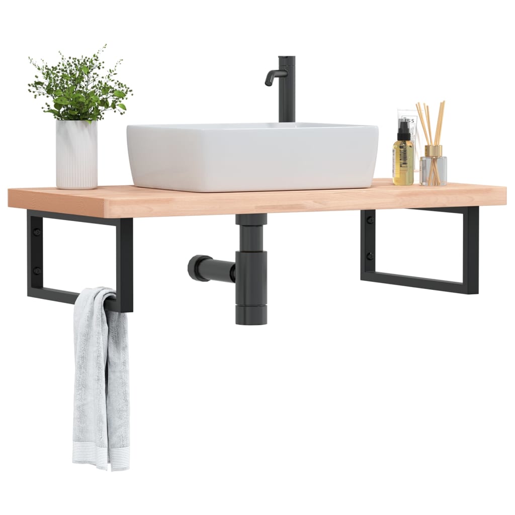 Basin Shelf Wall Mounted Steel and Solid Wood Beech - vid-3302437 - Casper Homes