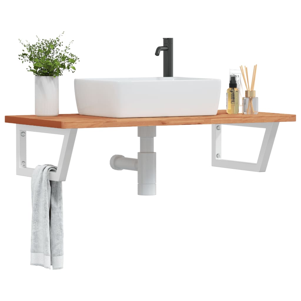 Basin Shelf Wall Mounted Steel and Solid Wood Beech - Brittle & Co
