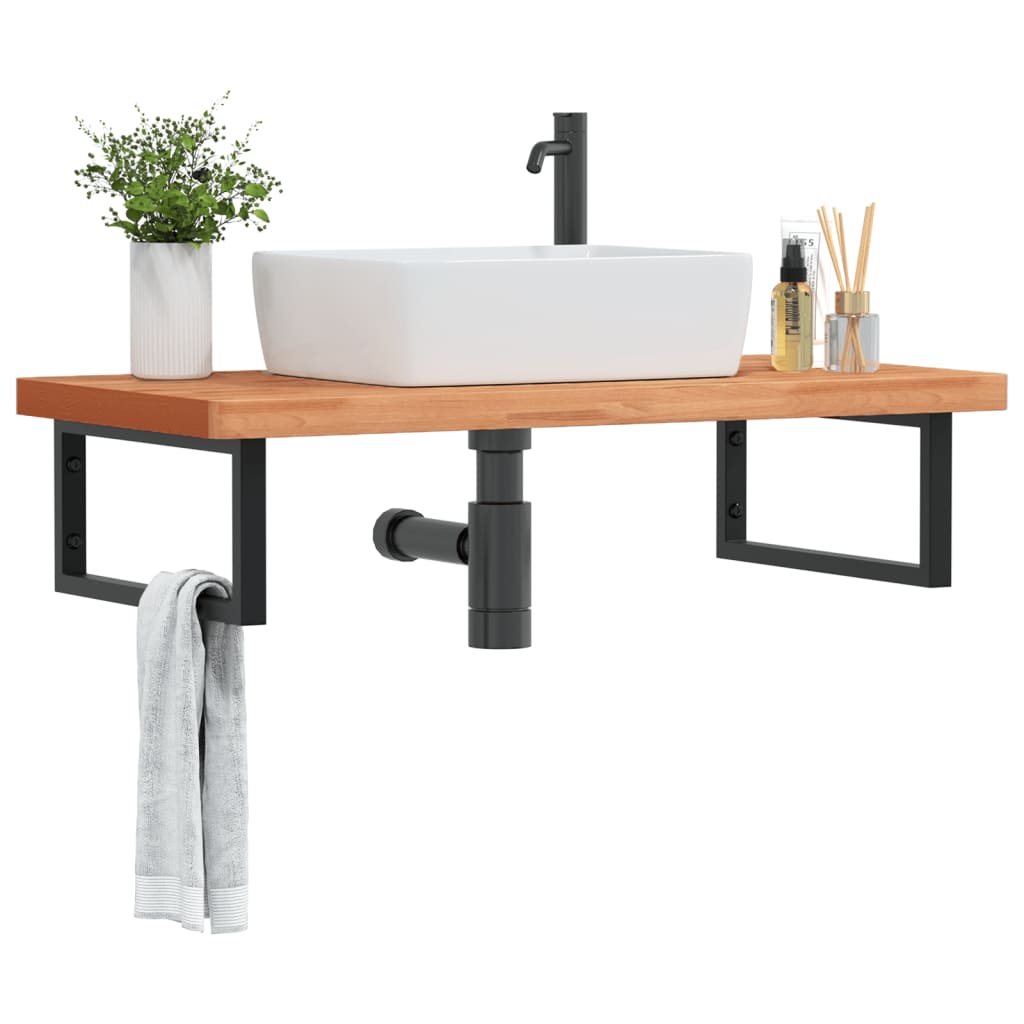 Basin Shelf Wall Mounted Steel and Solid Wood Beech - Brittle & Co