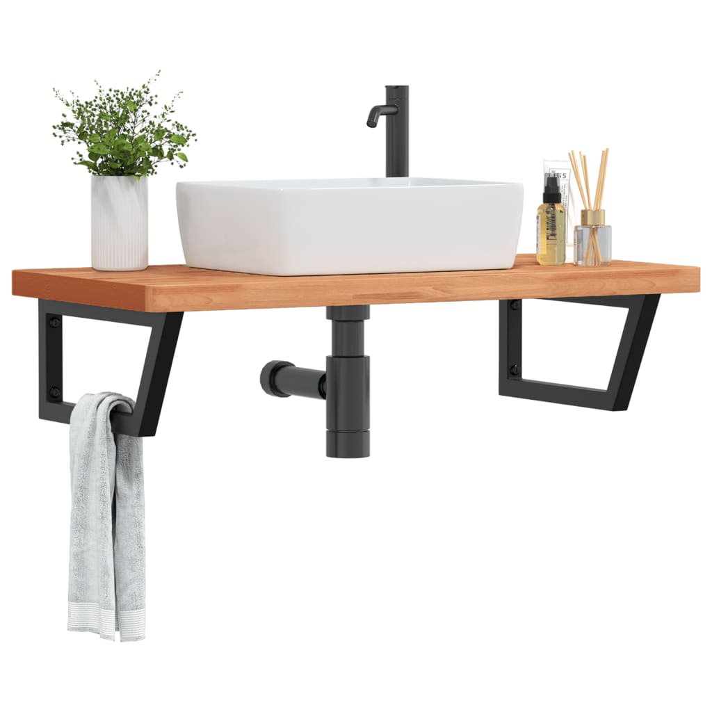Basin Shelf Wall Mounted Steel and Solid Wood Beech - Casper Homes