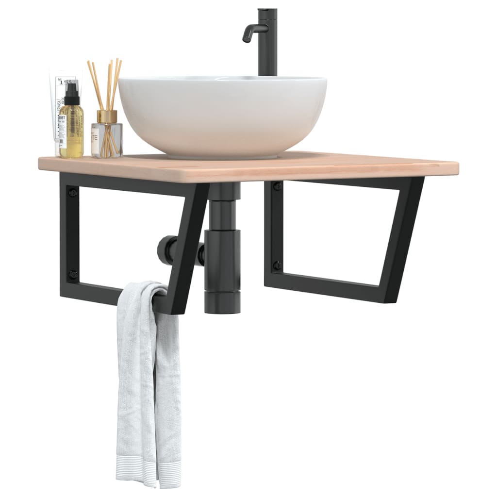 Basin Shelf Wall Mounted Steel and Solid Wood Oak - Charlotte Dunes