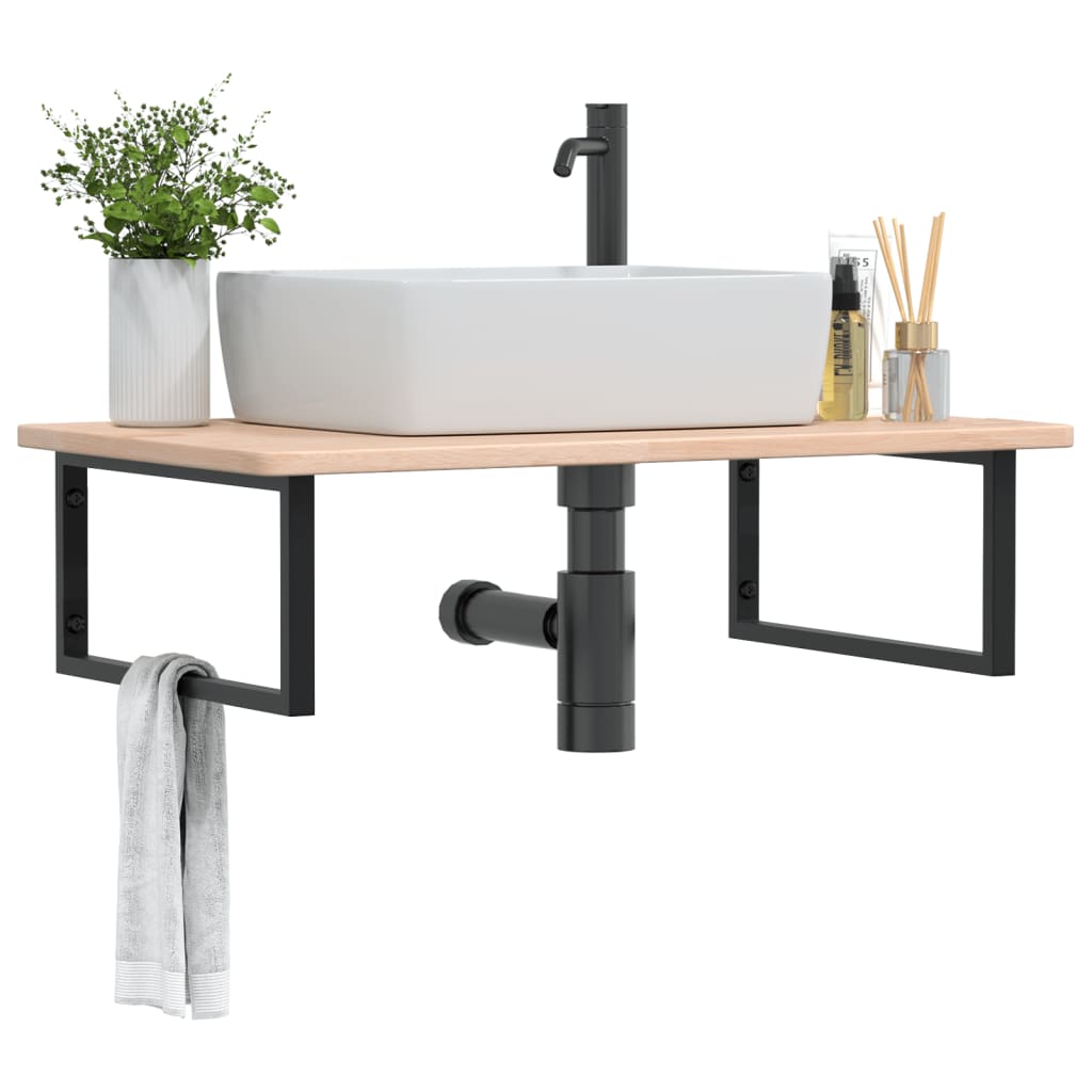 Basin Shelf Wall Mounted Steel and Solid Wood Oak - Casper Homes