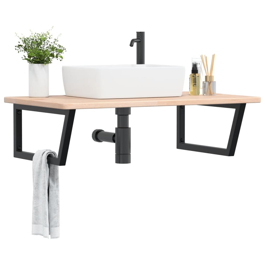 Basin Shelf Wall Mounted Steel and Solid Wood Oak - Casper Homes