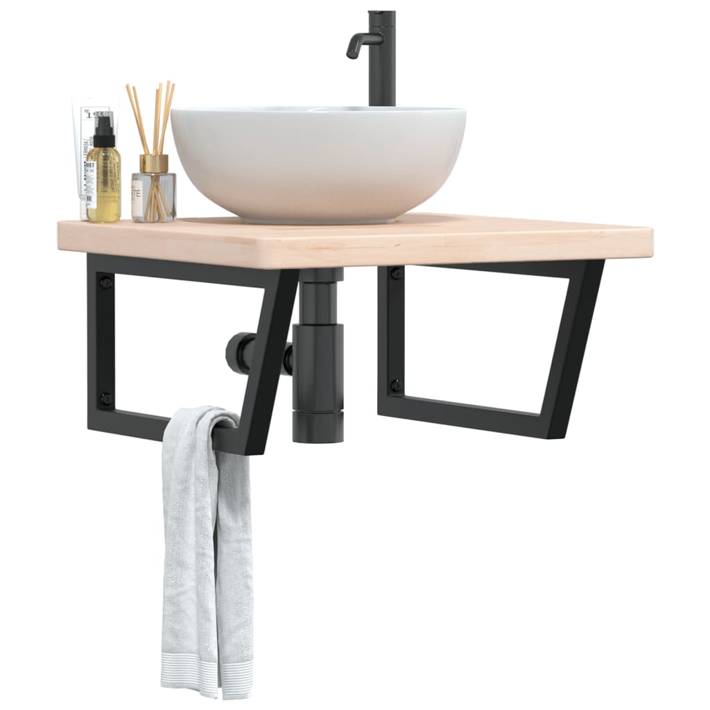 Basin Shelf Wall Mounted Steel and Solid Wood Oak - Charlotte Dunes