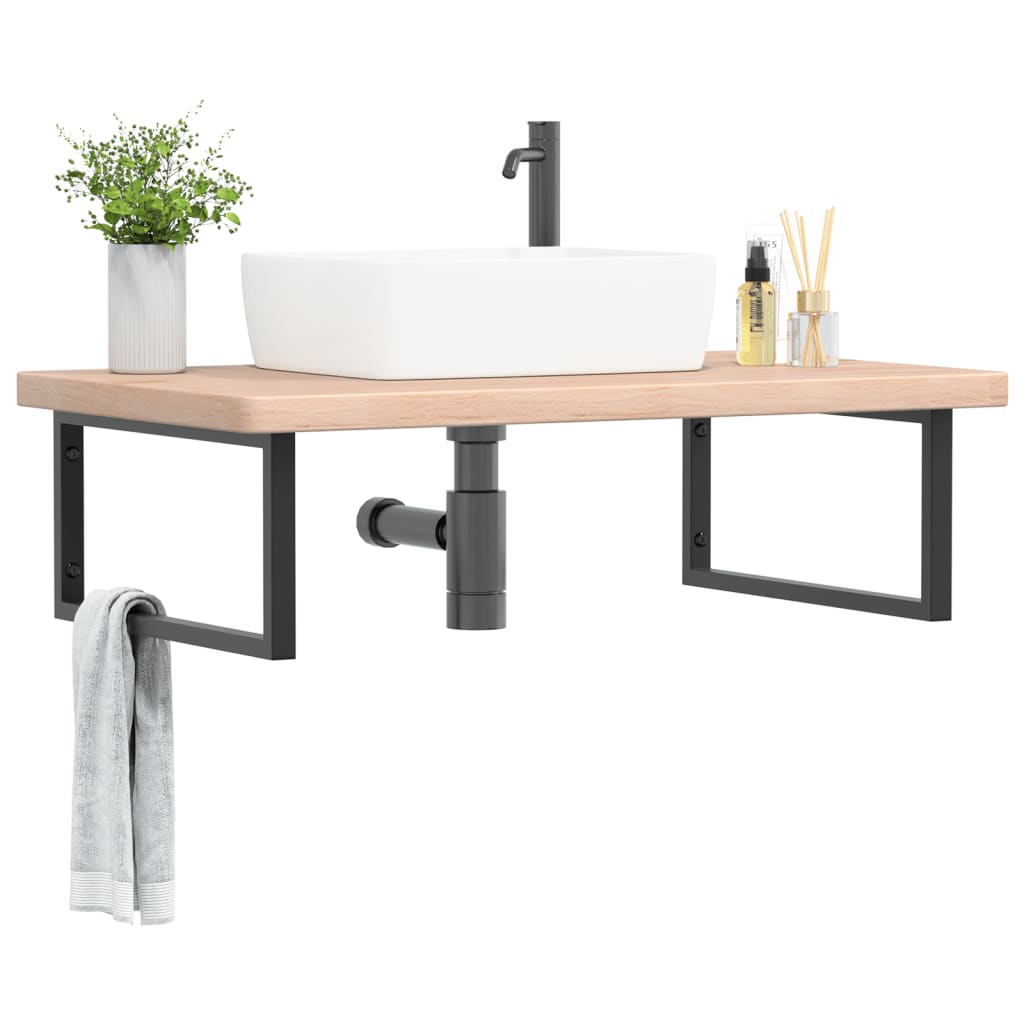 Basin Shelf Wall Mounted Steel and Solid Wood Oak - Casper Homes