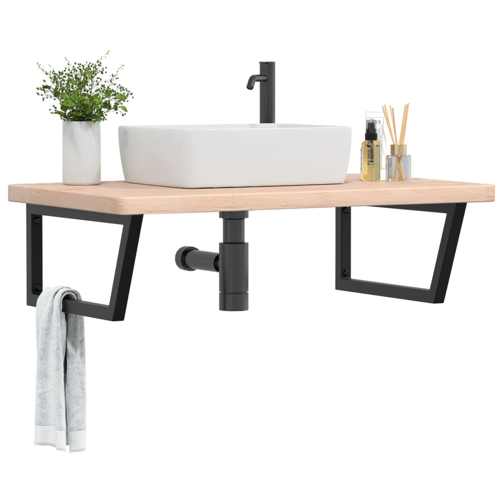 Basin Shelf Wall Mounted Steel and Solid Wood Oak - Casper Homes