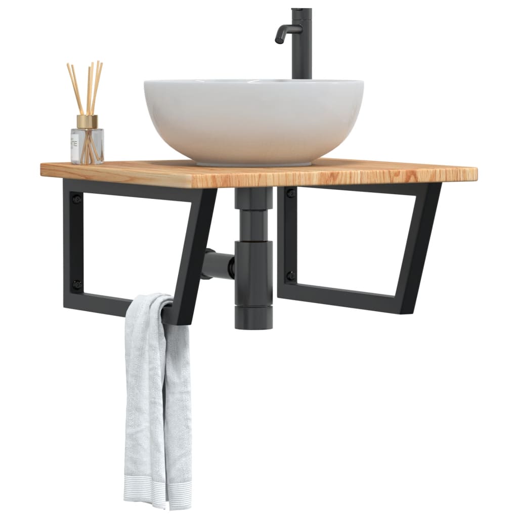 Basin Shelf Wall Mounted Steel and Solid Wood Oak - Charlotte Dunes