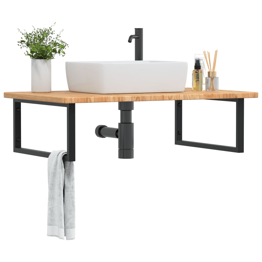 Basin Shelf Wall Mounted Steel and Solid Wood Oak - Casper Homes