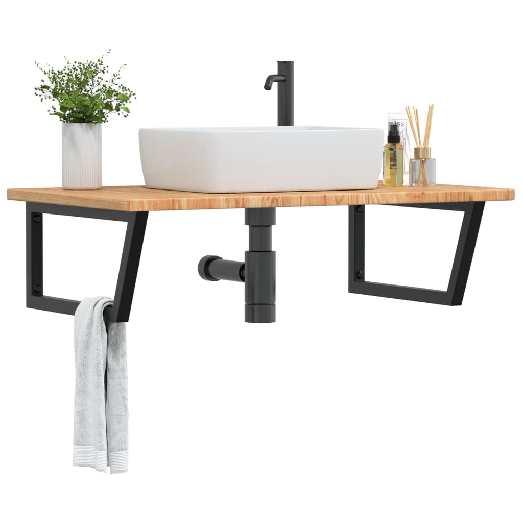 Basin Shelf Wall Mounted Steel and Solid Wood Oak - Casper Homes