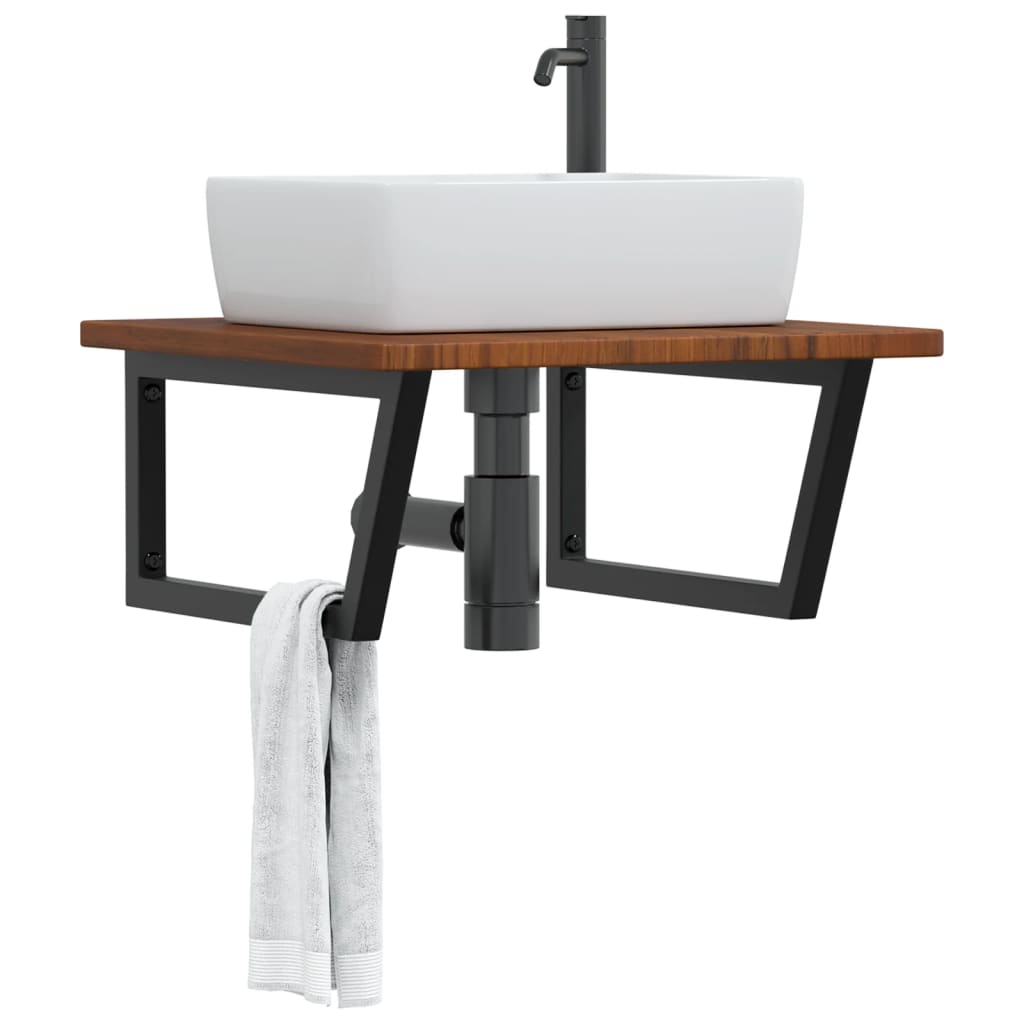Basin Shelf Wall Mounted Steel and Solid Wood Oak - Charlotte Dunes