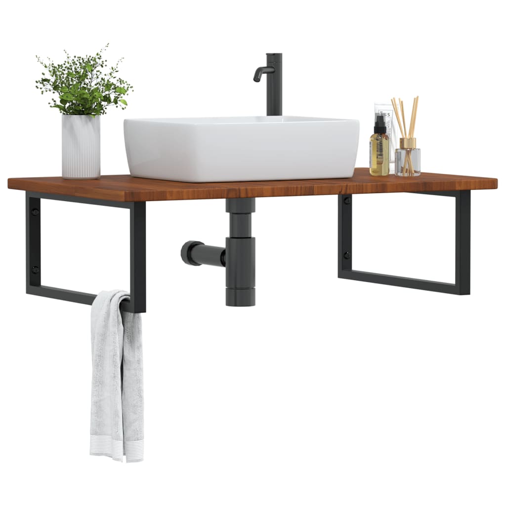 Basin Shelf Wall Mounted Steel and Solid Wood Oak - Casper Homes