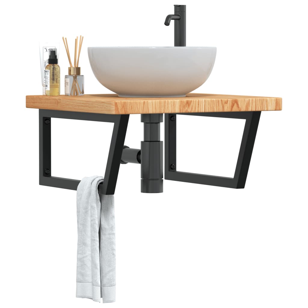 Basin Shelf Wall Mounted Steel and Solid Wood Oak - Charlotte Dunes
